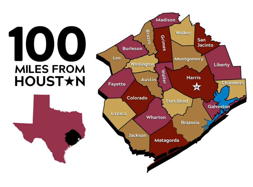 Map of Counties around Houston TX